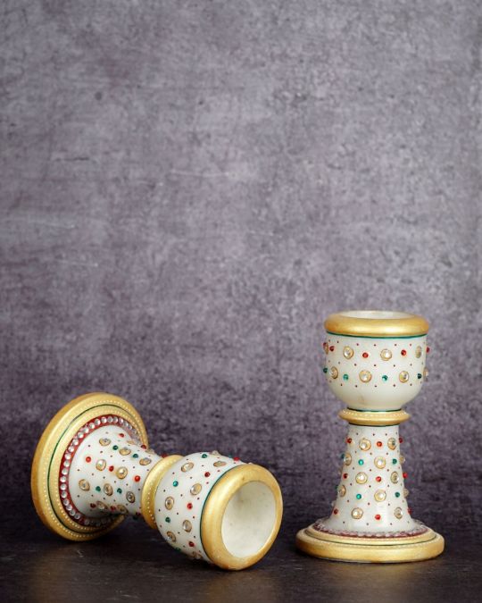 Marble Handcrafted Candle Stands Set of 2