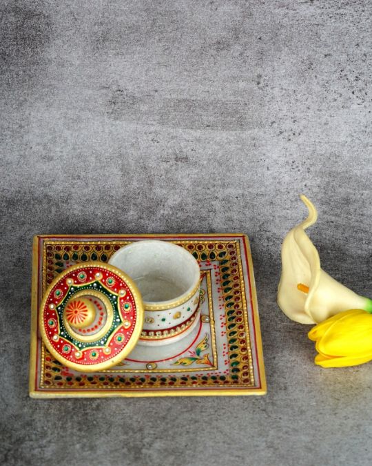 Marble Handcrafted Container Box with Tray