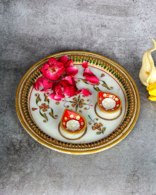 Handcrafted Marble Puja Thali