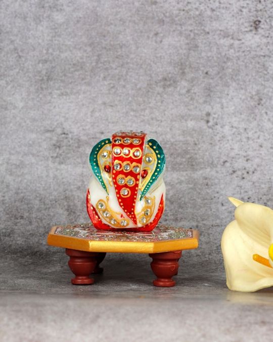 Marble Handcrafted Chowki Ganesha 