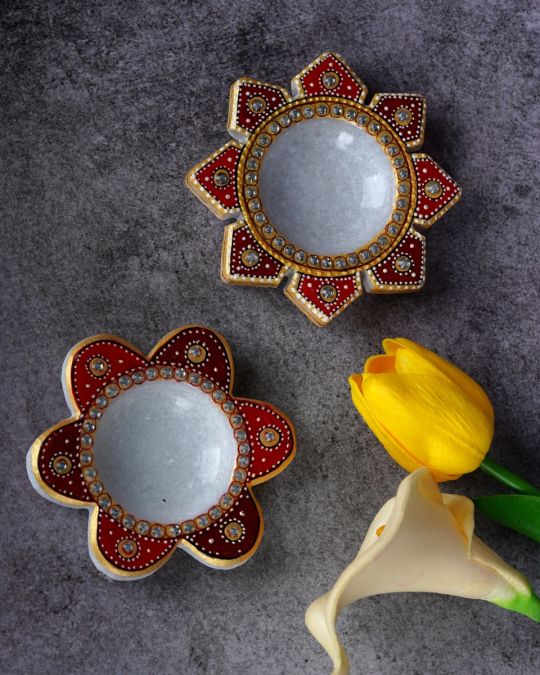 Handcrafted Marble Diyas- Set of 2