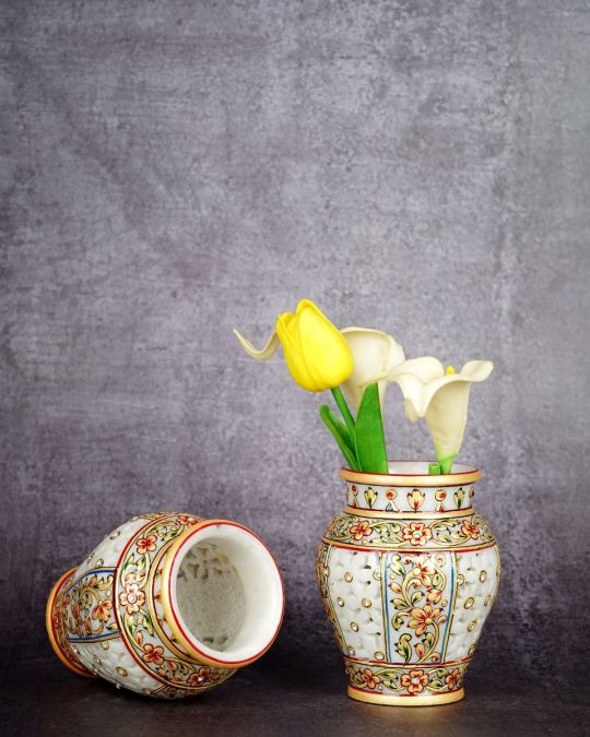 Marble Handcrafted Meenakari Work Vase 1pc