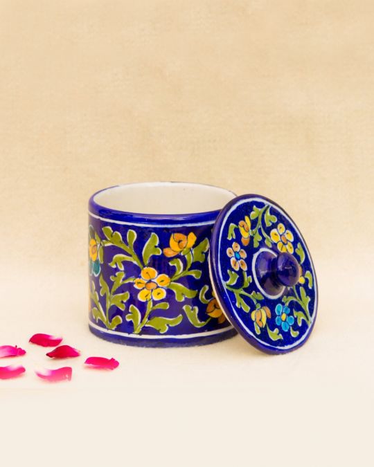 Blue Pottery - Multi-Purpose Utility Jar in Yellow Floral Design