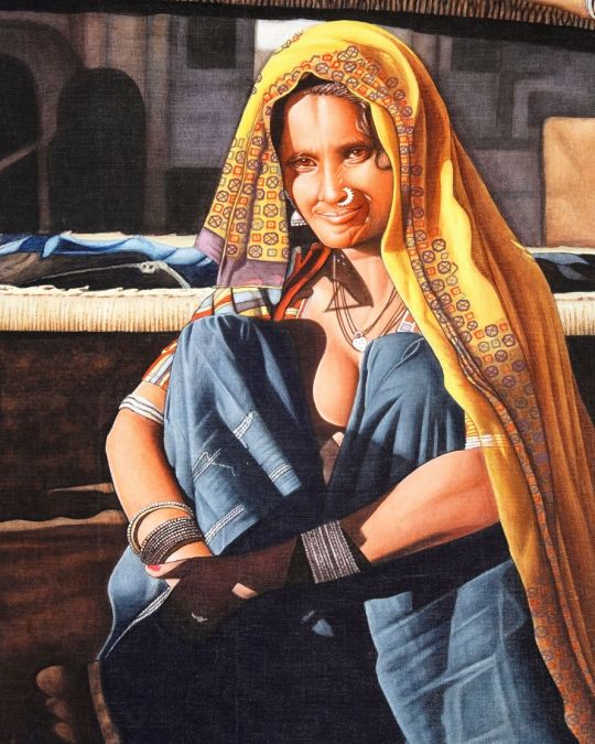 Sitting Lady Canvas Painting (unframed)