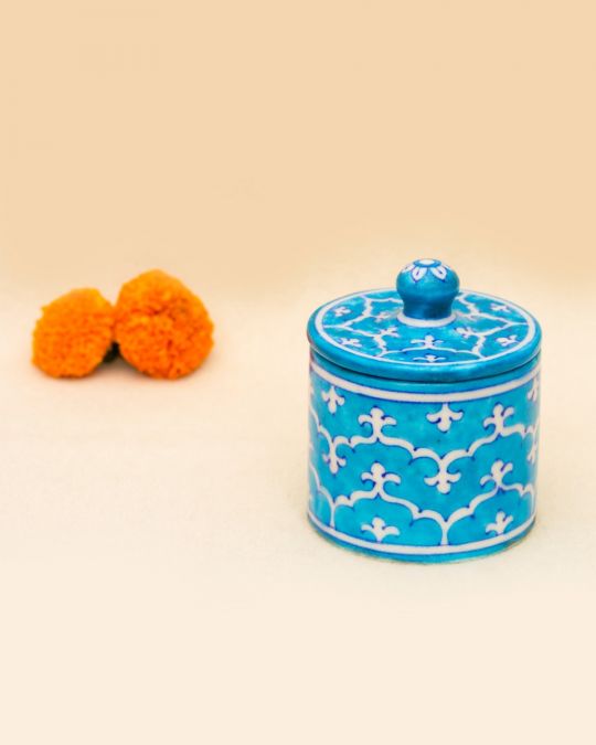 Blue Pottery - Handcrafted Sky Blue Cotton Jar