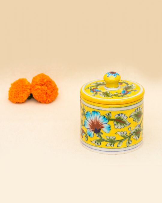 Blue Pottery - Handcrafted Yellow Cotton Jar