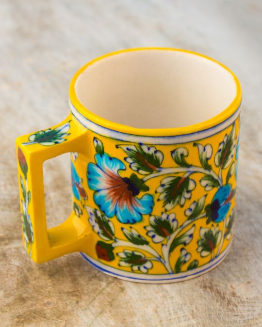 Blue Pottery- Handcrafted Coffee Mug(Yellow)