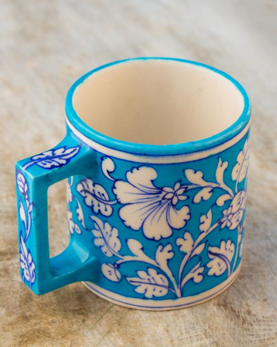 Blue Pottery- Handcrafted Coffee Mug(Sky Blue & White)
