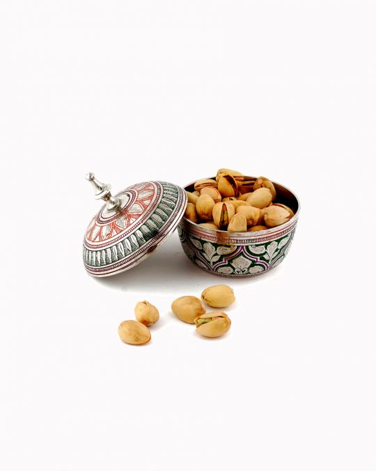 Brass Handcrafted Powder Box Round