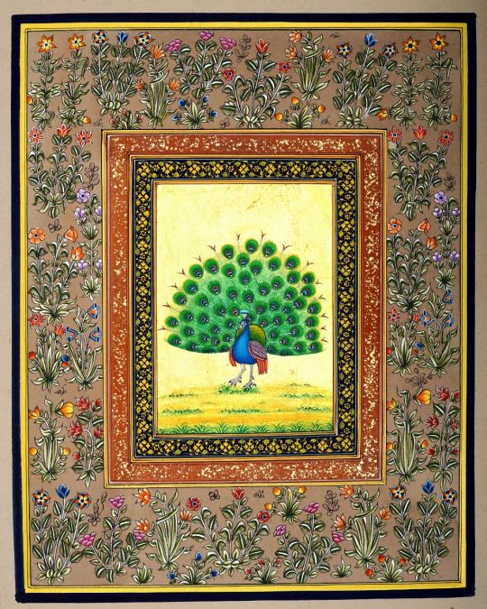 Peacock Miniature Painting Gold Plated (unframed)