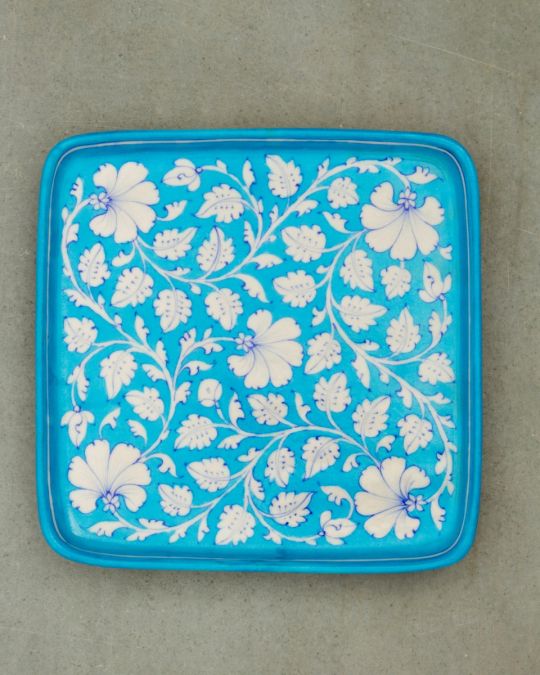 Blue Pottery Floral Design Tray