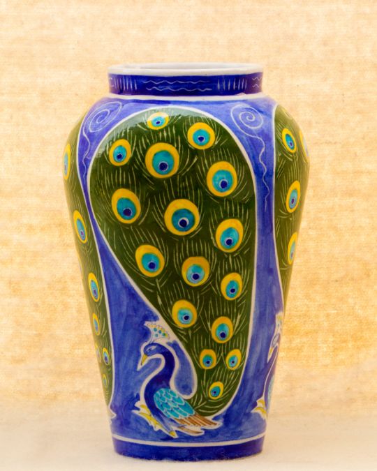 Blue Pottery Handcrafted Peacock Pot