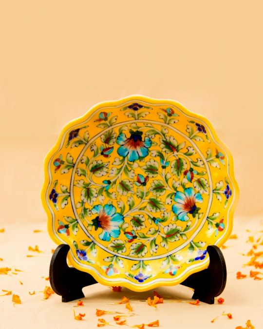 Blue Pottery Handcrafted Wall & Table Décor Plate(Yellow)