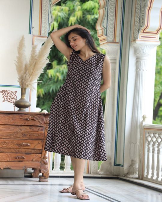 Bagru Hand Block Printed A line Dress