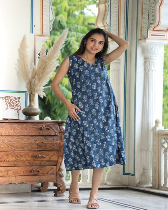Bagru Hand Block Printed A line Dress