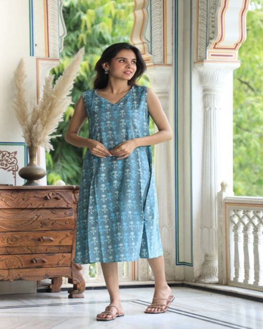 Bagru Hand Block Printed A line Dress