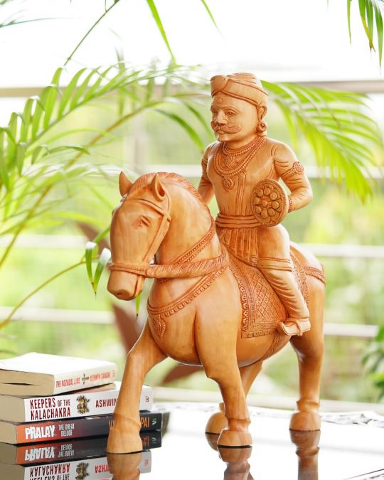 Maharana Pratap Hand-Carved Wooden Statue