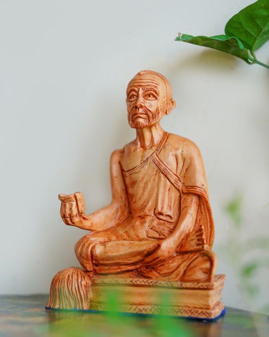 Meditating Saint Hand-Carved Wooden Statue