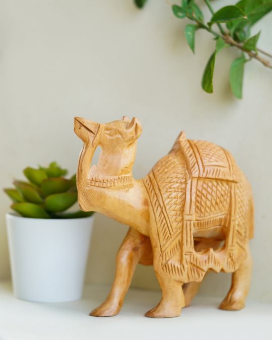 Hand-Carved Wooden Sculptures of Camel