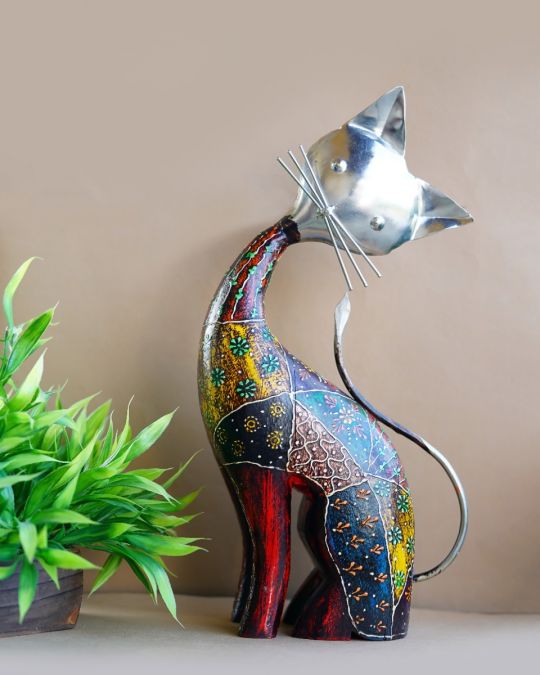 Multicolored Metal Cat Decorative Showpiece