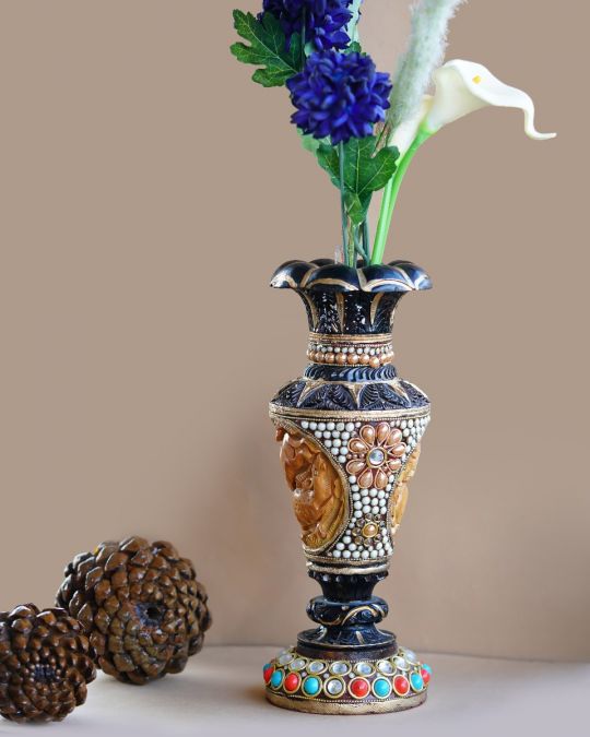 Hand Carved Wooden Flower Vase