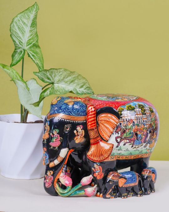 Hand-Painted Elephant Wooden Craft- Set of 3