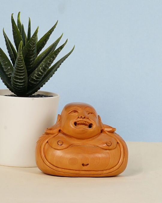 Laughing Buddha Wooden Handmade Sculpture