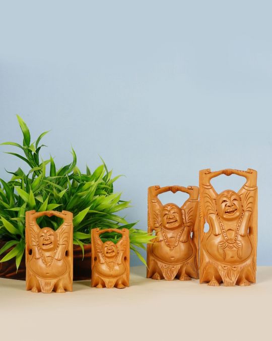 Laughing Buddha Statue - Wooden Handicraft