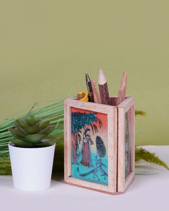 Wooden Handcrafted Rajasthani Design Pen Stand 