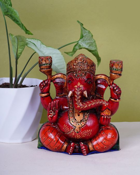 Kadam Wood Handcrafted Lord Ganesha 8"