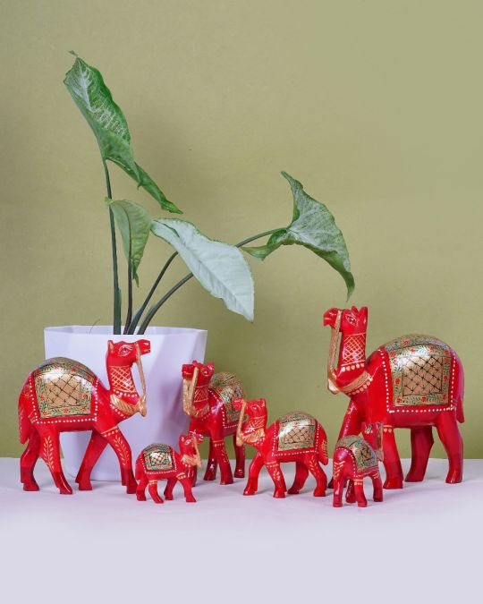 Kadam Wood Handcrafted Camel Red