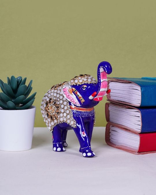 Metal Bead Work Elephant Blue