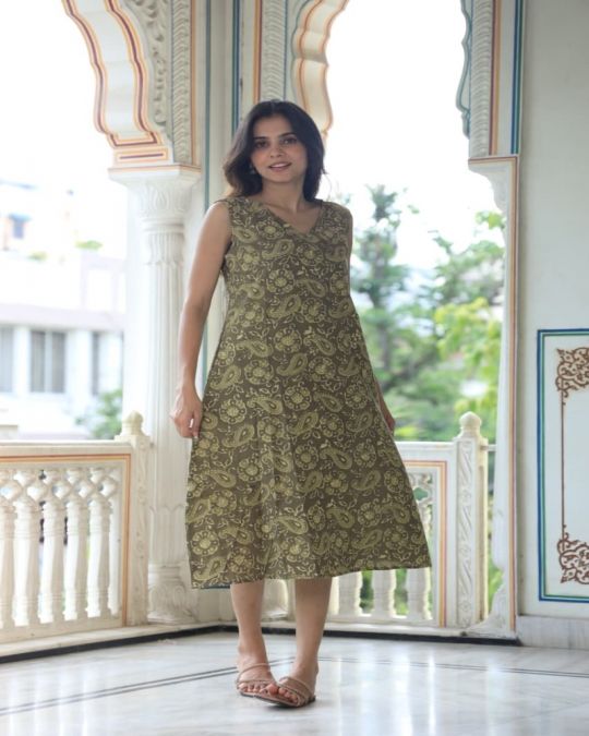 Bagru Hand Block Printed A line Dress