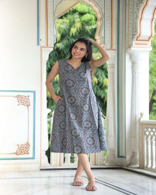 Bagru Hand Block Printed A line Dress