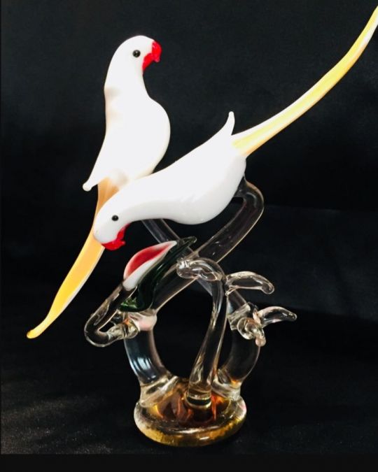 Crystal Handcrafted Opal Glass Parrots