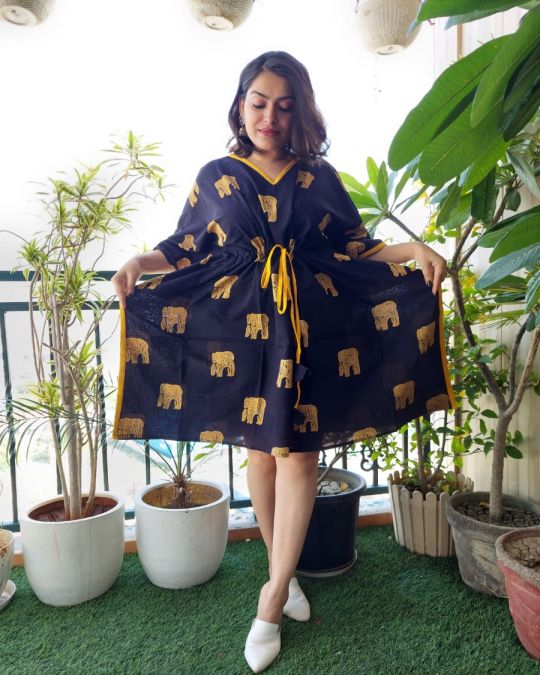 Bagru Block Printed Short Kaftan Black