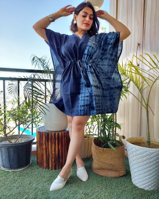 Bagru Block Printed Short Kaftan Dark blue