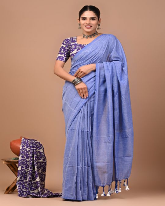 Light Purple Khadi Cotton Saree with Blouse