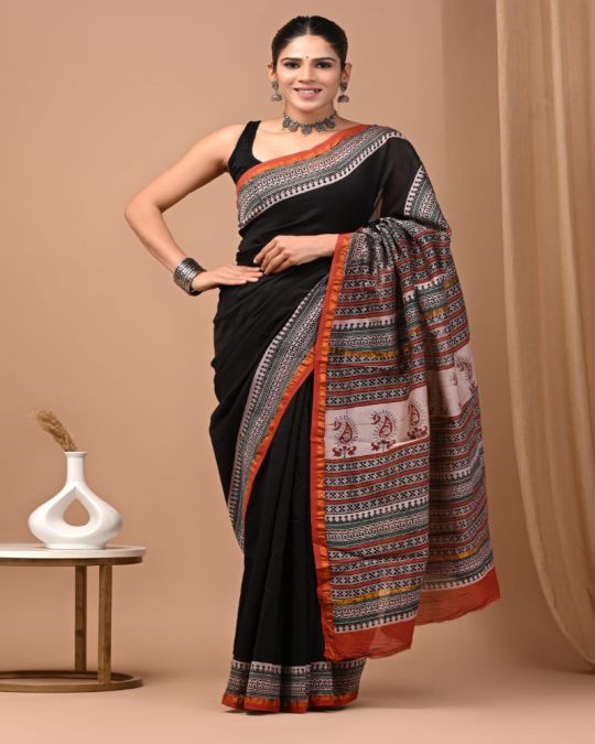 Bagru Hand Block Printed Chanderi Silk Saree