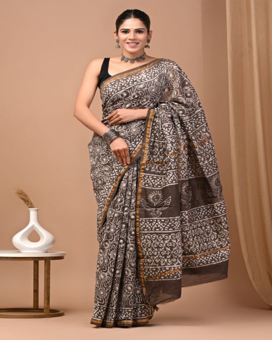 Bagru Hand Block Printed Chanderi Silk Saree