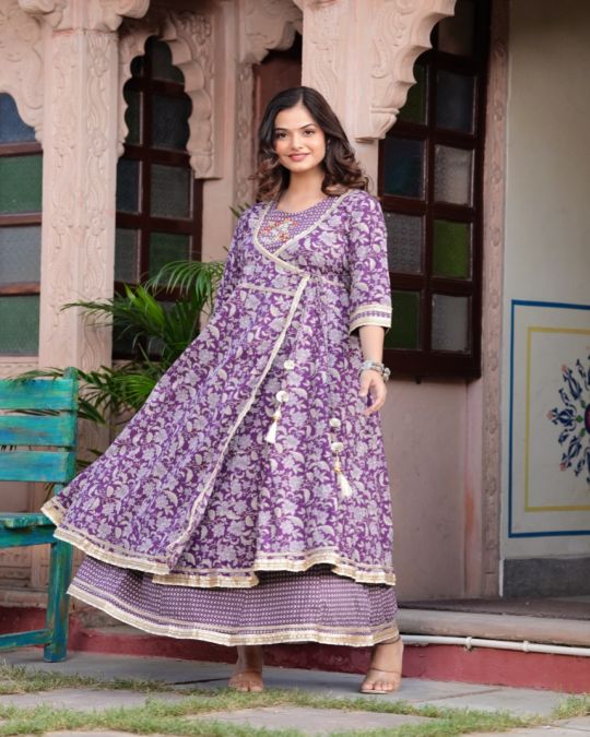 Purple 3 pc Anarkali Suit Set