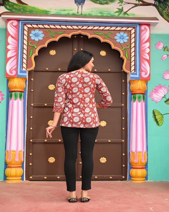 Red White Flower Kurti