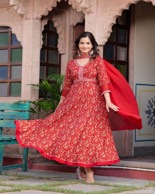 Red Color Gown with Dupatta