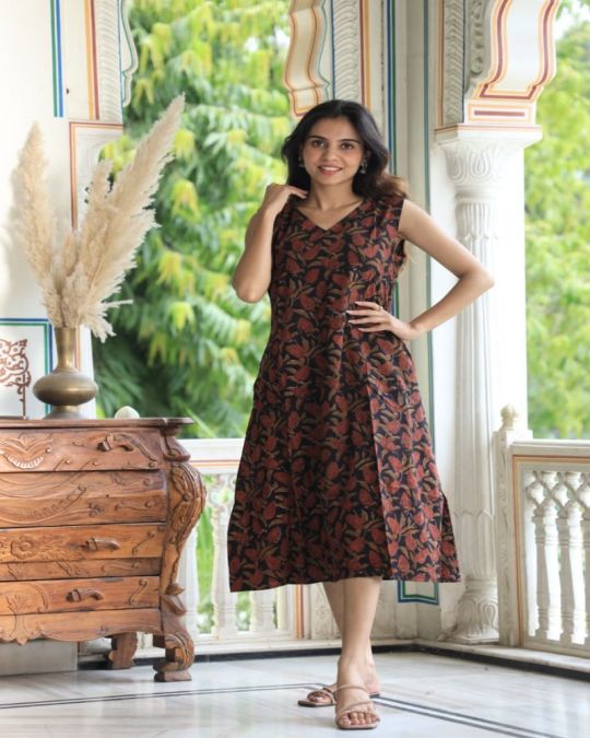 Bagru Hand Block Printed A line Dress