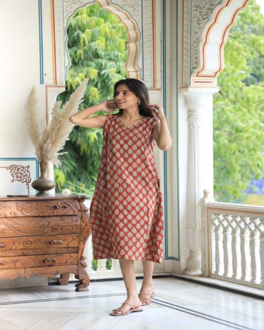 Bagru Hand Block Printed A line Dress