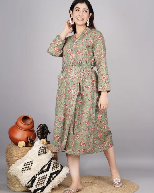 Bagru Block Printed Bathrobe/Gown