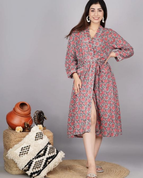 Bagru Block Printed Bathrobe/Gown