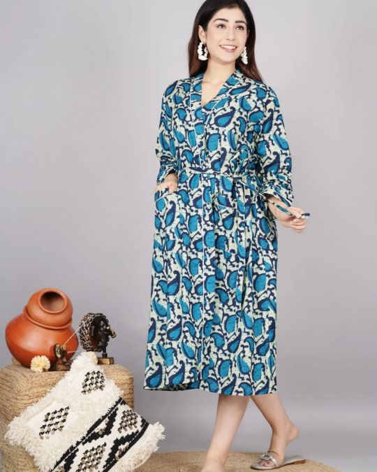 Bagru Block Printed Bathrobe/Gown