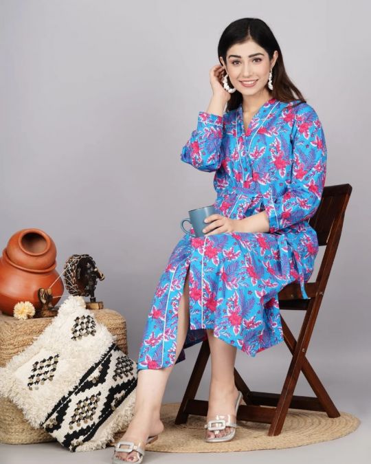Bagru Block Printed Bathrobe/Gown