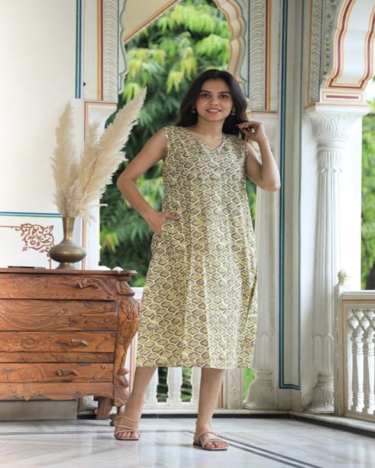 Bagru Hand Block Printed A line Dress
